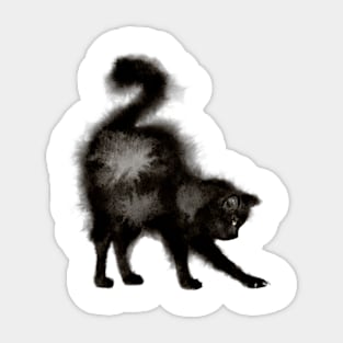 Stretching Black Fluffy Cat Sticker